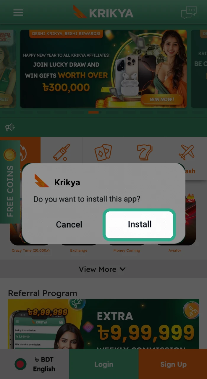 Click 'Install' to finalize the setup on your device.