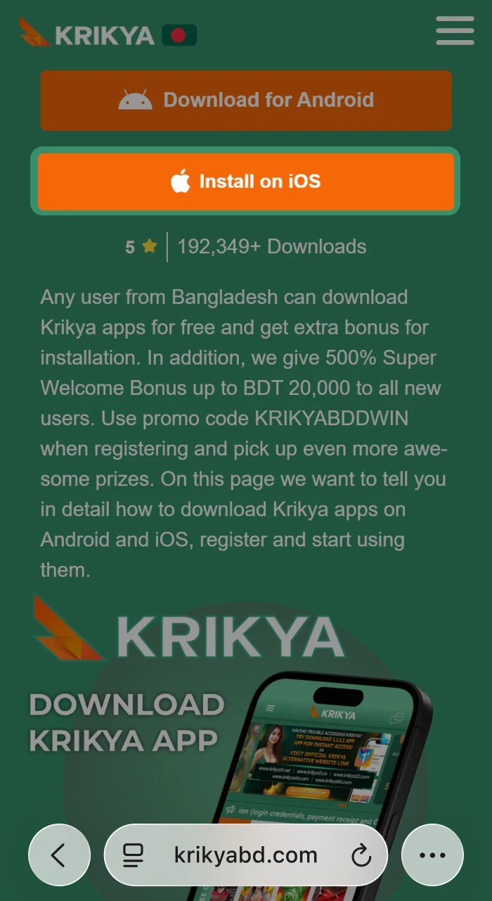 Use Safari to visit the Krikya Casino mobile website.