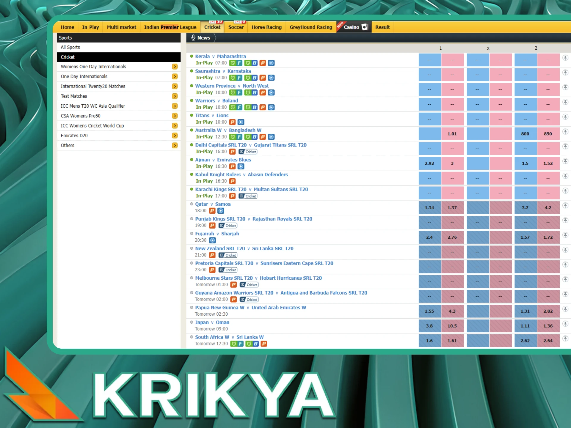 Get in on the action and bet on the Bangladesh Premier League via Krikya Online Casino.