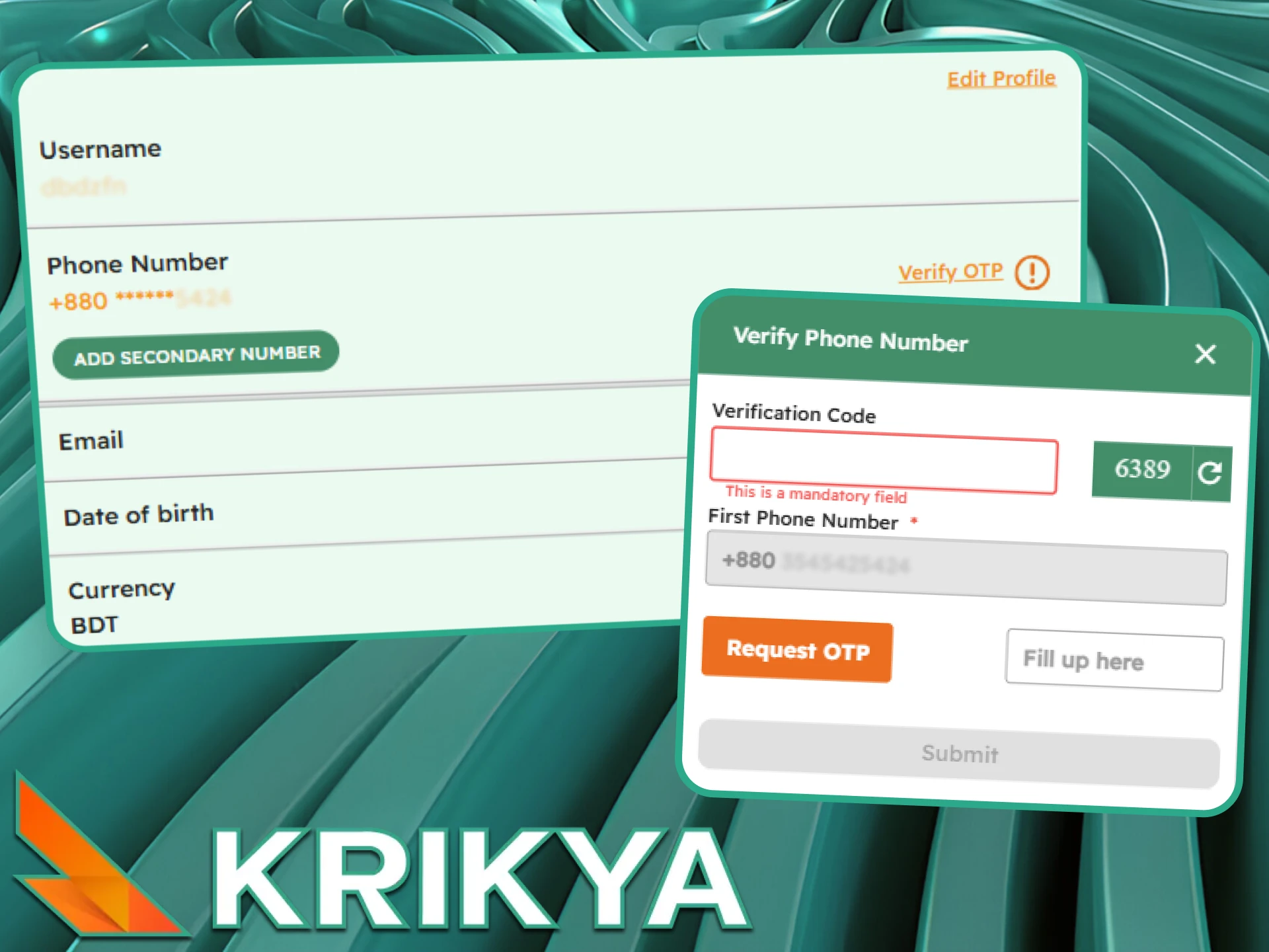 Account verification is required at Krikya online casino before you can make a deposit.
