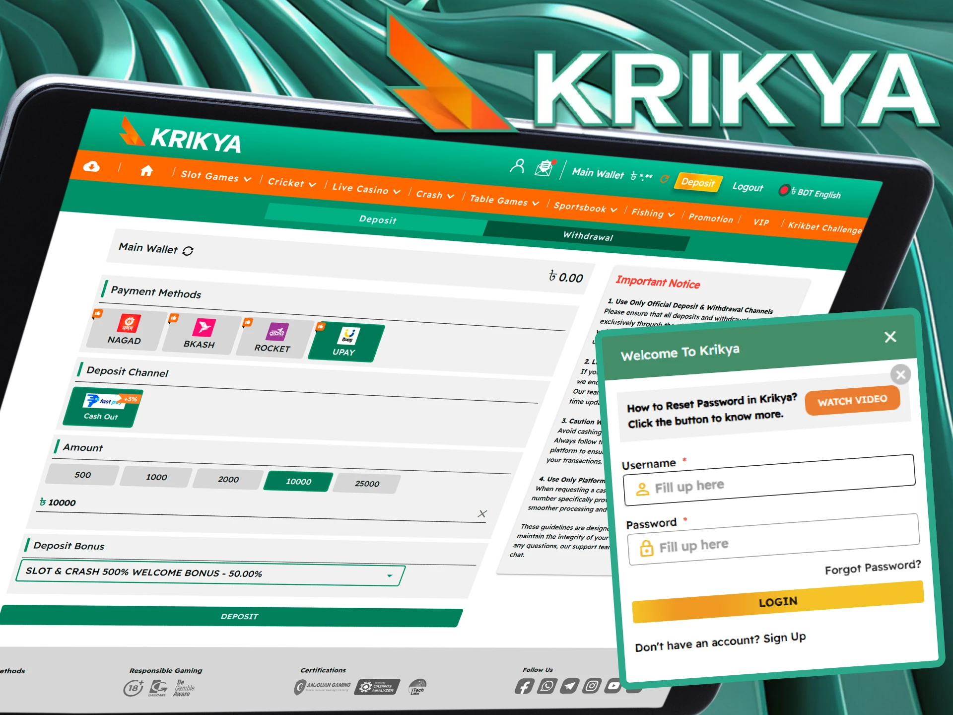 Here is a comprehensive guide on how to fund your Krikya online casino account.