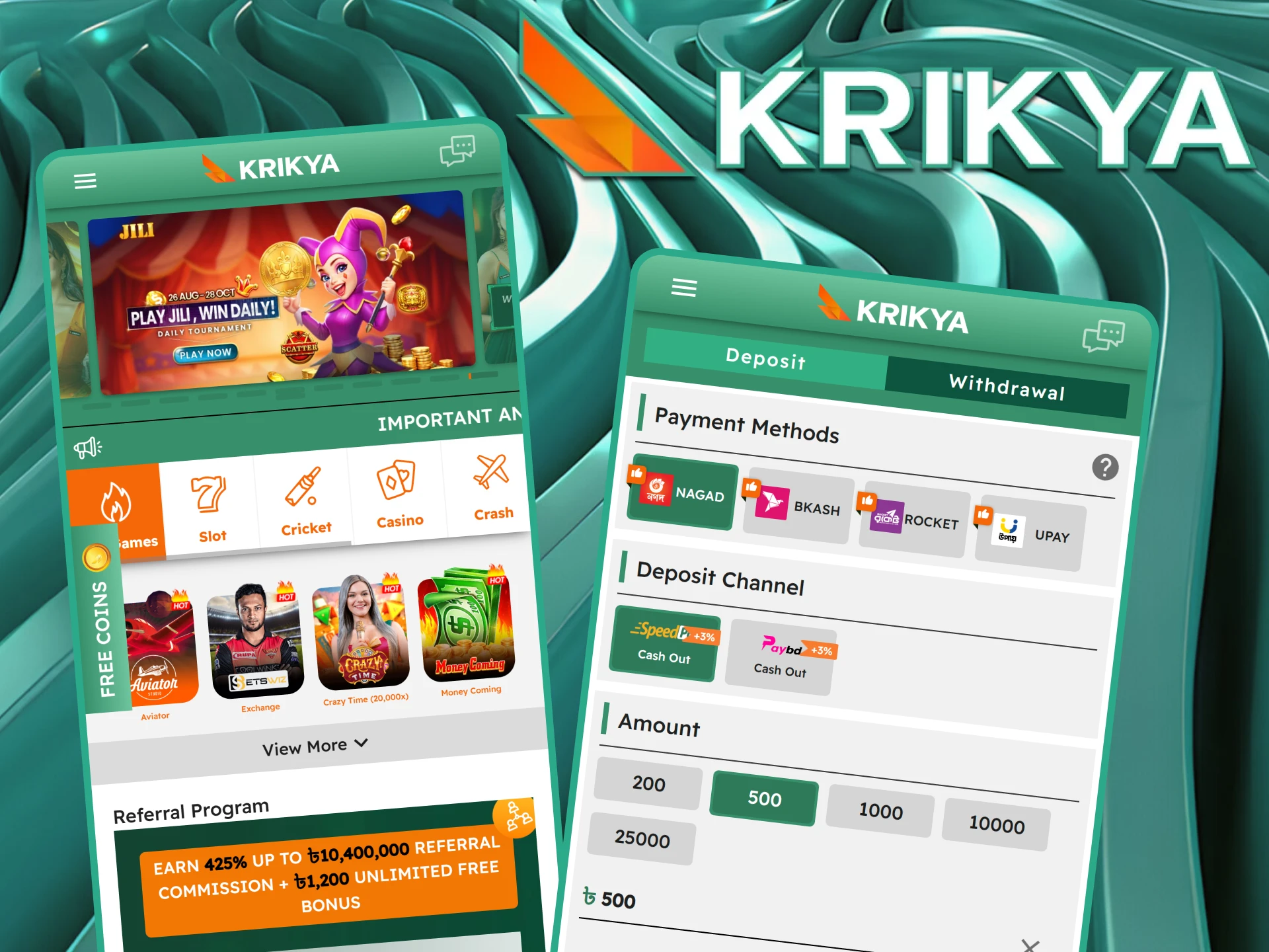 You can easily fund your Krikya online casino account directly from your smartphone.