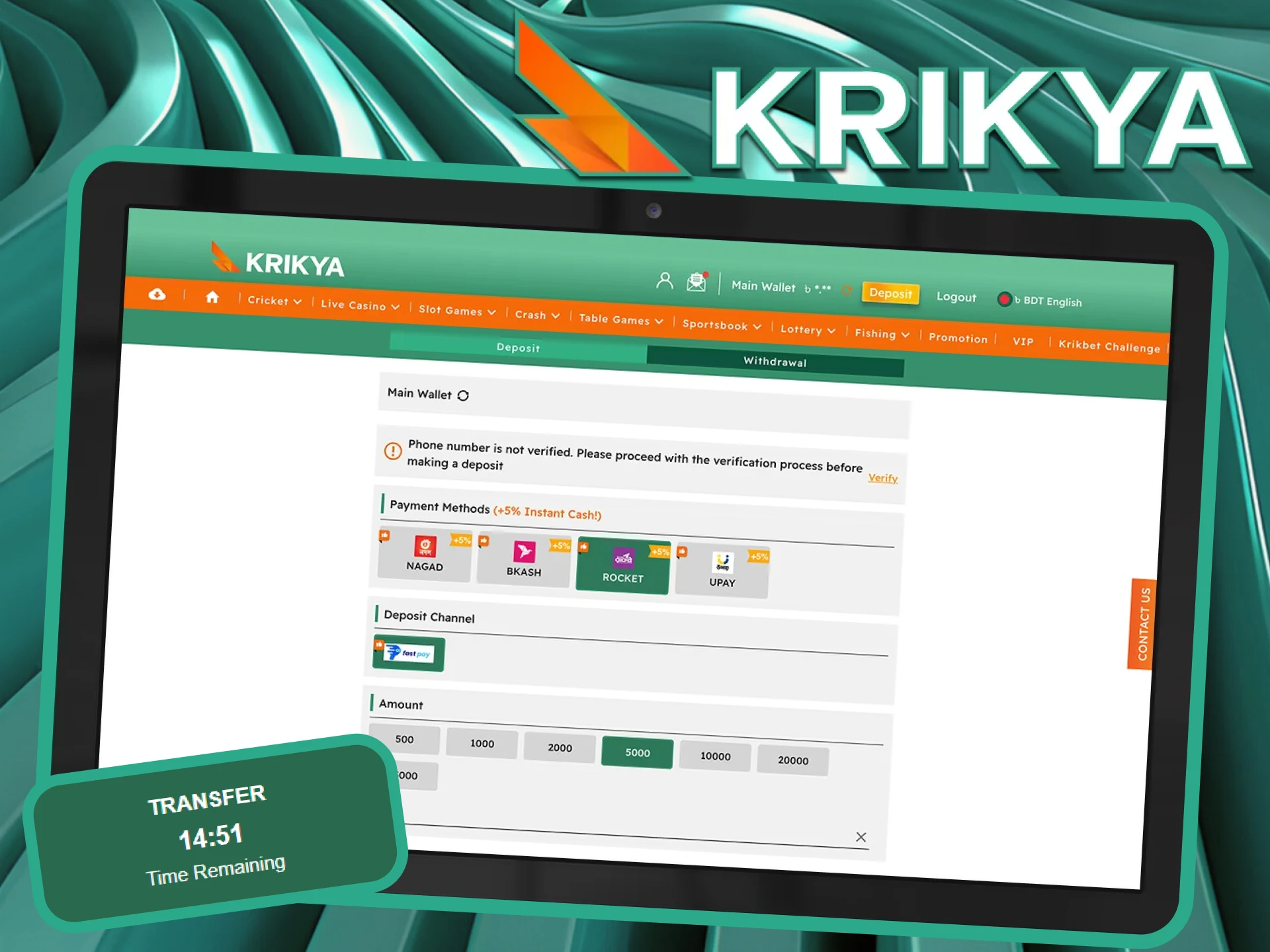 Krikya Online Casino prioritizes speed, offering only the most efficient payment gateways.