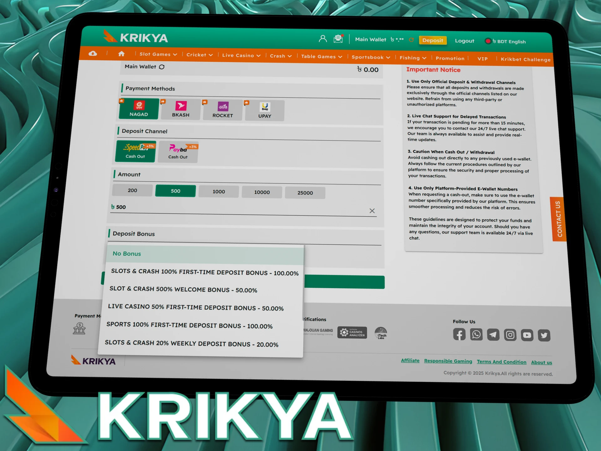 Start your Krikya online casino journey with a generous first-deposit bonus.