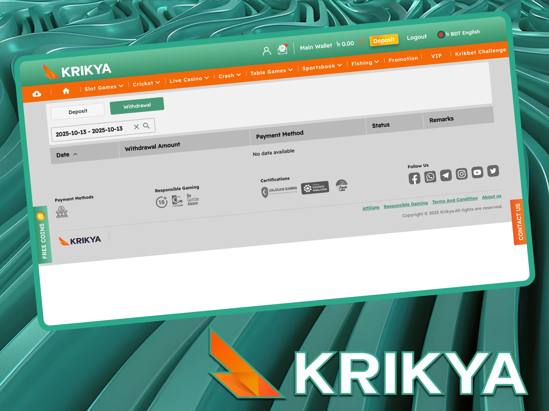 Keep a close eye on your past payout activity through the Krikya withdrawal history.