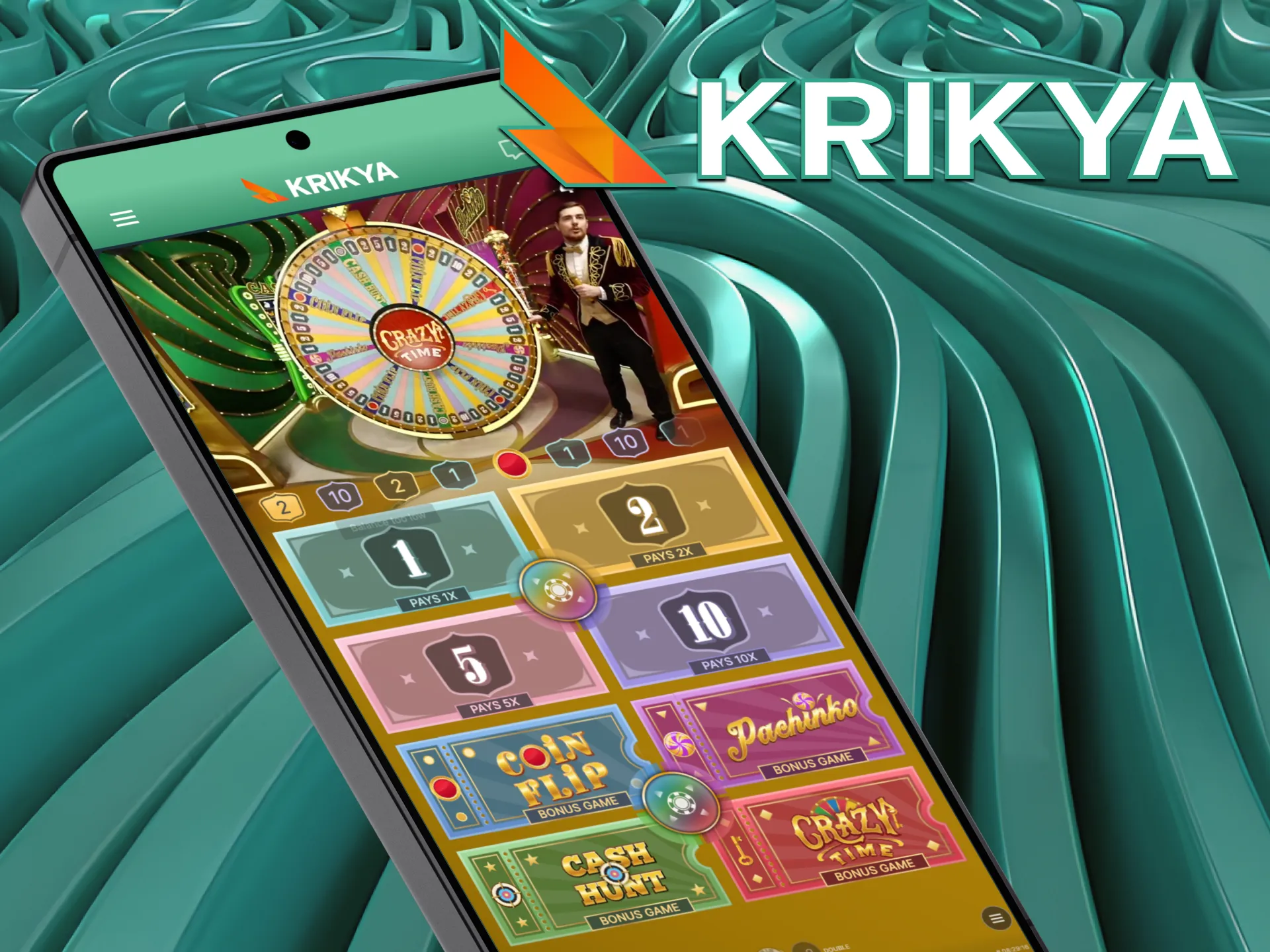 Take the excitement with you wherever you go—play Crazy Time on your phone via the Krikya app for a streaming experience tailored for mobile.