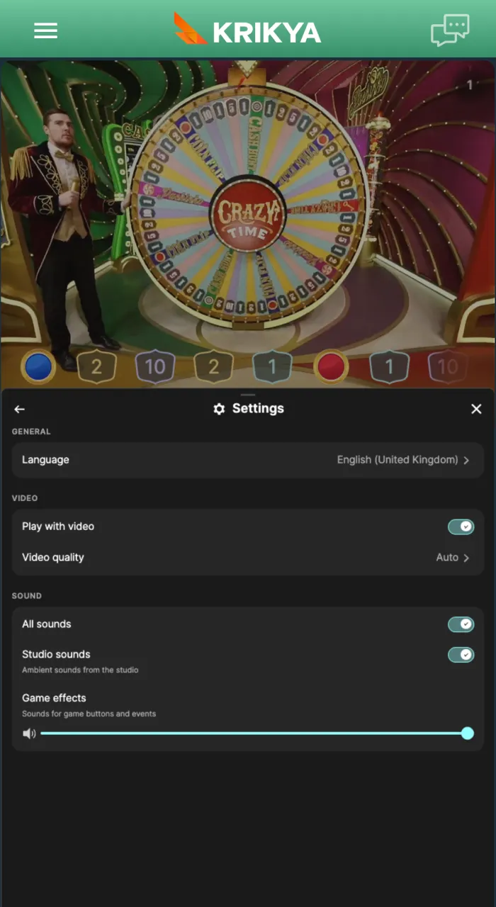 Tailor your gaming experience via the settings menu, where you can manage audio and video quality.