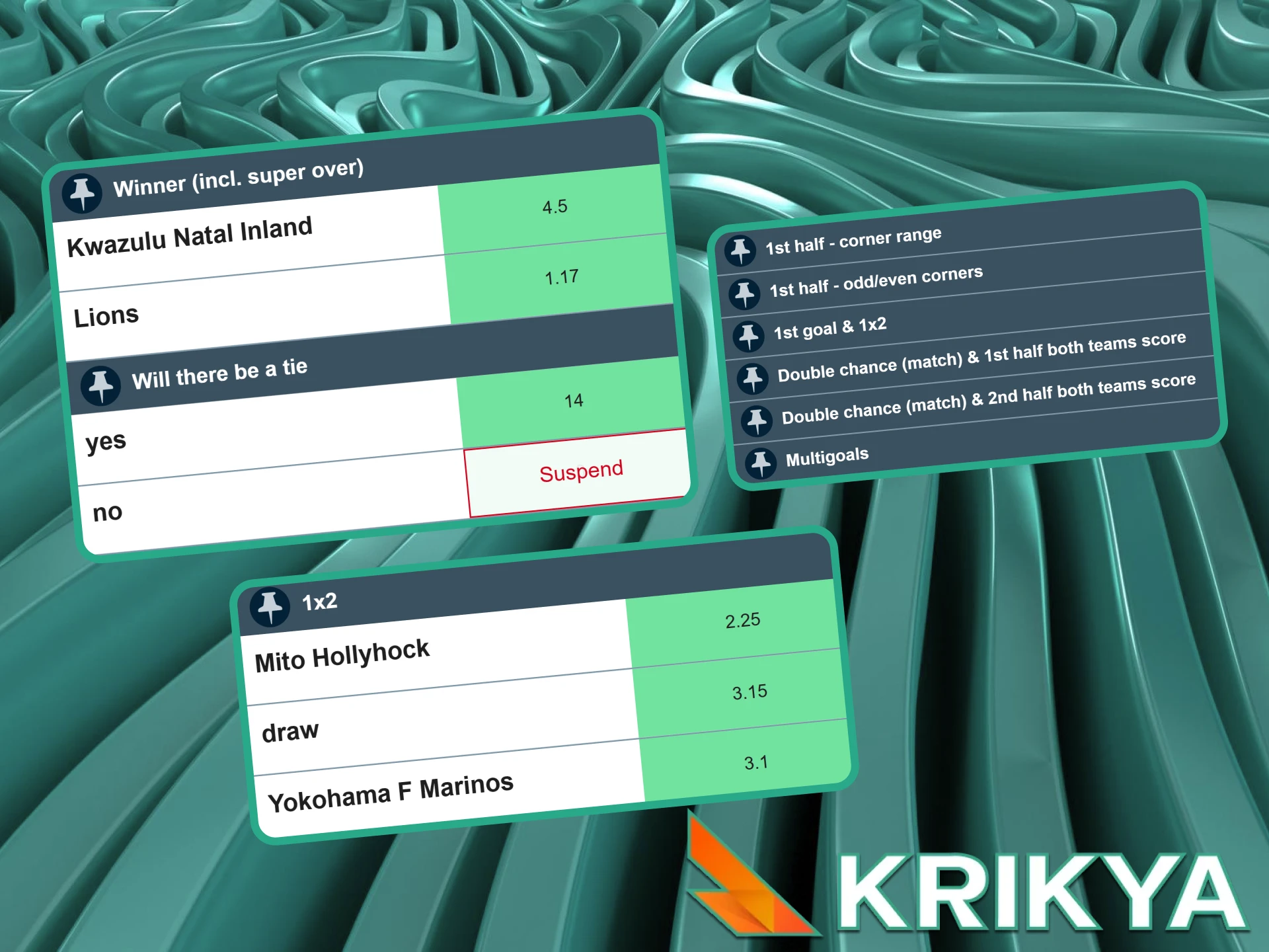 Dive into a wide array of Krikya's live betting markets, complete with dynamic odds and the latest stats.