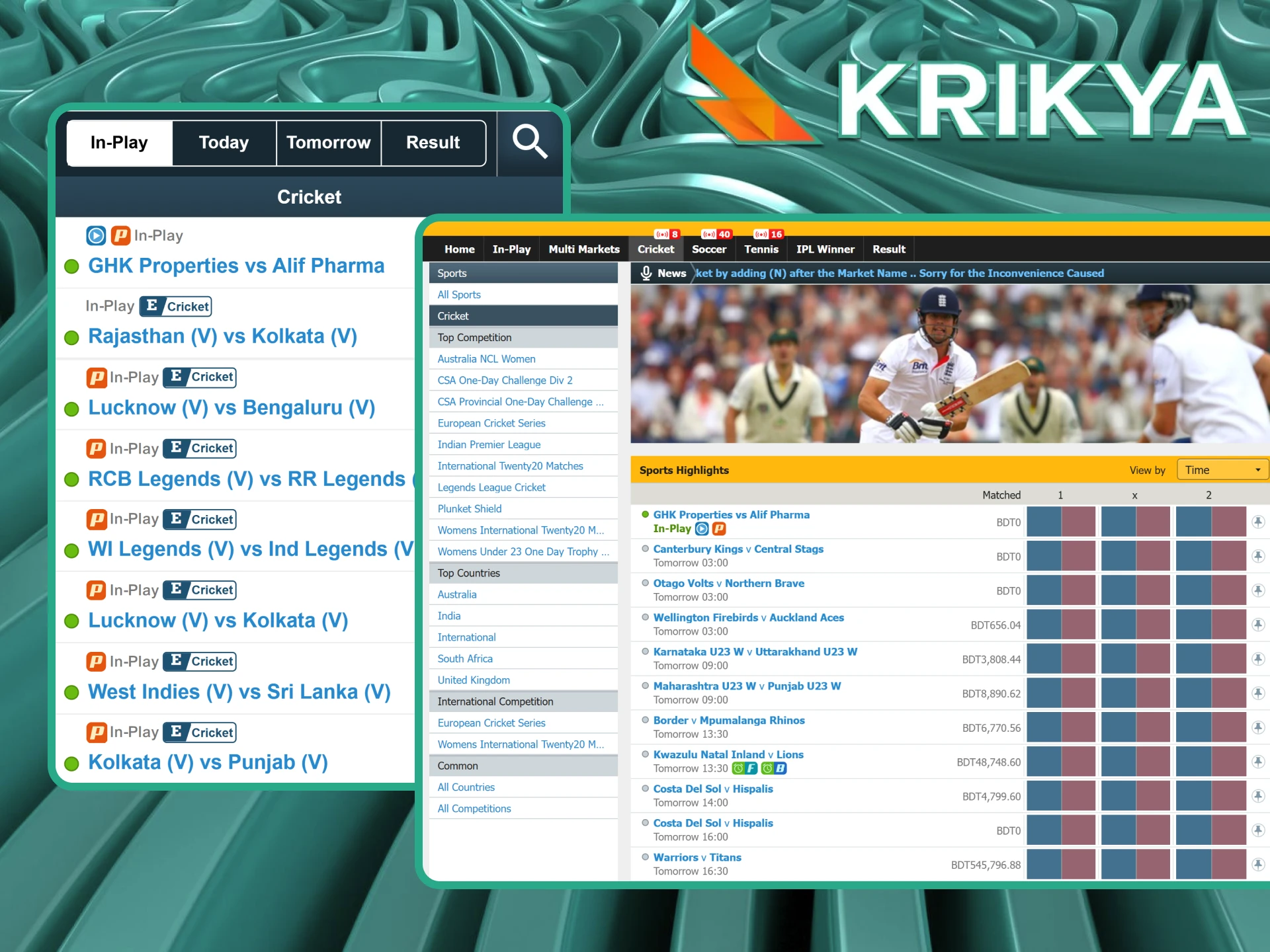 Get the most competitive odds for IPL and BPL matches by using Krikya's live cricket betting features.